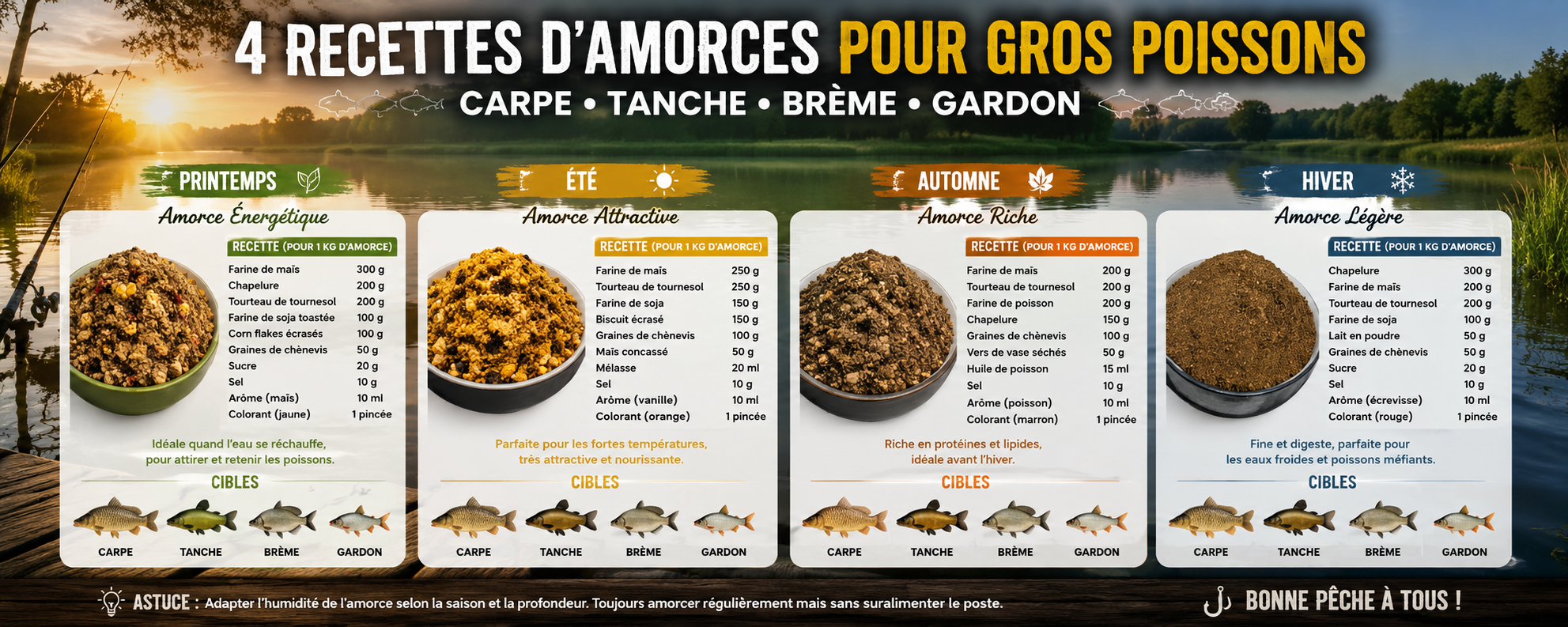 A chaque saison, sa recette d'amorce pour gros poissons
