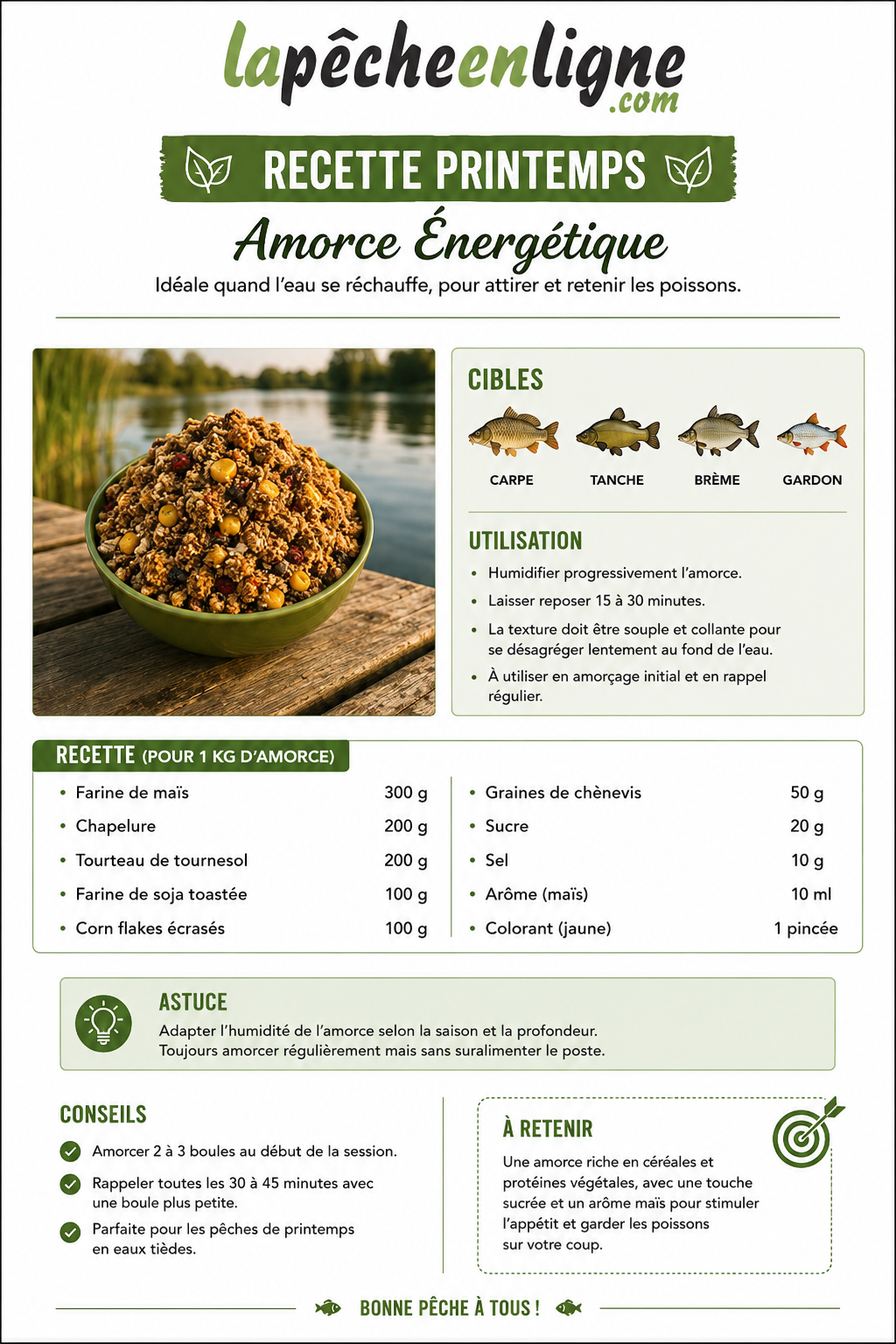 A chaque saison, sa recette d'amorce pour gros poissons